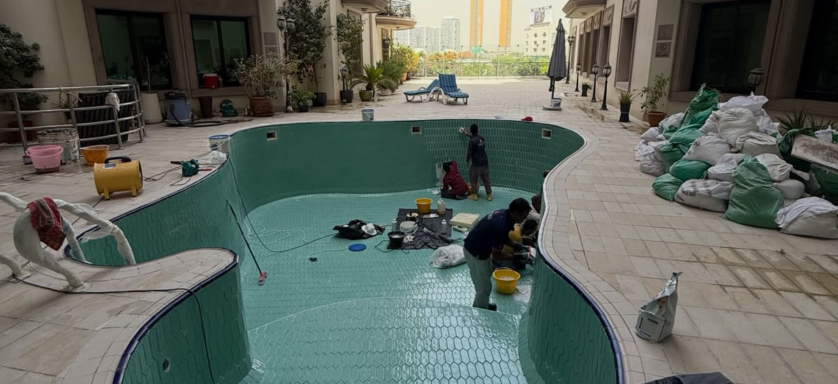 Swimming pool renovation work in progress